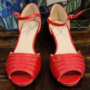 Vintage Red Peep Toe Pumps